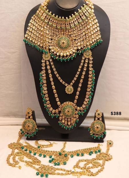 Green Colour Traditional Designer Chokar And Long Necklace Latest Bridal Set Collection 388